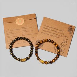 Bracelets Pixiu de couleur or avec paquet d'enveloppe 8MM bracelet en cristal d'obsidienne naturelle bracelet à breloques Fengshui bijoux de prière