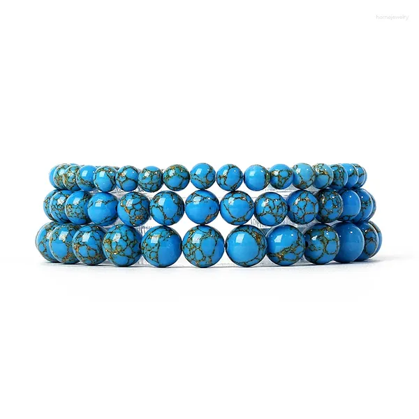 Hilo de color dorado, pulseras de turquesas azules, cuentas de cuarzo de piedra Natural para mujer, pulsera elástica, joyería de Reiki curativa para chakras y yoga