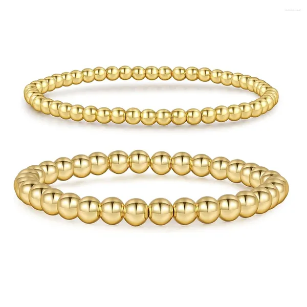 Bracelet de perles en acier inoxydable plaqué or, extensible, élastique, décontracté, élégant, solide, lisse, perles rondes pour femmes