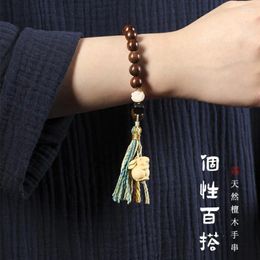 Pulsera de loto Bodhi de sándalo de seda dorada, cuentas de oración de Buda verde, guardián seguro de madera Huangyang