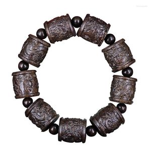 Bracelet porte-bonheur en bois noir, placage de bon augure, sculpture sur bois, perles de bouddha, pendentif chapelet, Style de vente ethnique