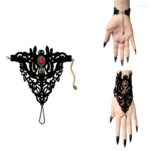 Pulsera gótica de encaje negro con hebra, pulsera Steampunk, cadena de mano, accesorios de vestir victorianos para Halloween para mujeres y niñas