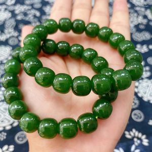 Strand Grade A Vert Jade Bracelet Hommes Femmes Fine Jewelry Véritable Néphrite Naturelle Hetian Jades Barrel Perles Bracelets Élastiques