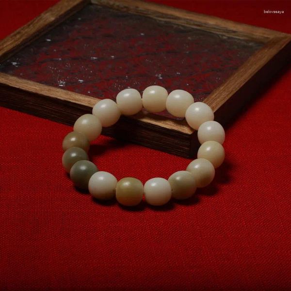 Stron Gradient White Jade Bodhi Root 11 12 mm autour de Bracelet des perles de prière d'artefact culturel de doigt unique