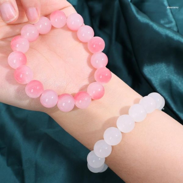 Strand Gradual Pink Bracelet Jade Beaded Bangle Cristal de color Blanco transparente Mujeres Banquete romántico Regalos de joyería