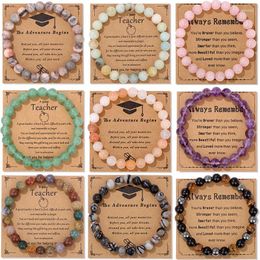 STRAND Graduation Card armbanden edelstenen 8mm Natuurlijke stenen armband Leraar Klasgenoot vriend Zegene Crystal Son Dochter