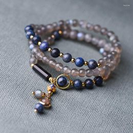 Strand Grey Moonstone Multi-Layer Crystal Bracelet Femme Trois Cercles Antique