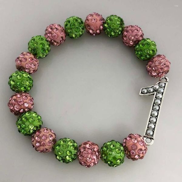 Hebra hermandad de mujeres griega rosa verde bola de discoteca número elástico Rhinestone encanto pulsera joyería