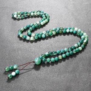 Strand Vert Agates Hommes Colliers 6mm Pierre Naturelle Noué À La Main 108 Mala Perles Collier Yoga Méditation Bijoux