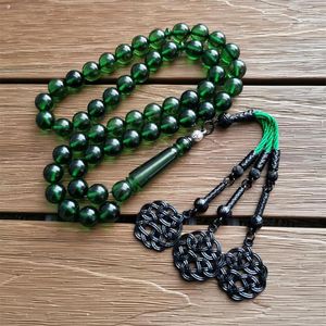 Hilo verde ámbar Color Tasbih 33 66 99 cuentas islámico lujoso Rosario hombres musulmán Misbaha piedras preciosas oración cuentas pulseras Eid regalo