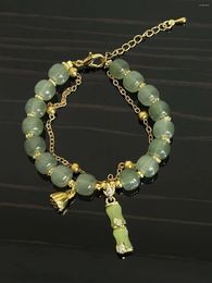 Strand Green Bamboo Golden Lotus kralen Bracelet Fashion Trends Dames prachtig sieraden Valentijnsdag verjaardagscadeau
