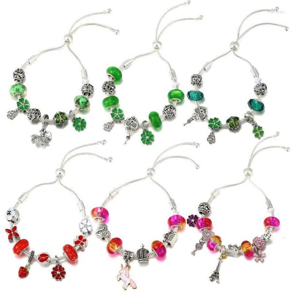 Strand Green Clover Jewelry Glass Dry Beads Pulsera original para niñas Accesorios con forma de corazón rojo regalo