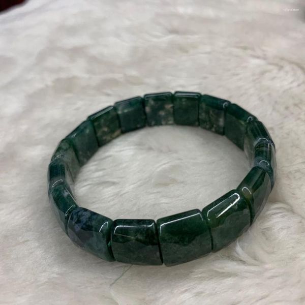 Strand Green Moss Agates Stone Beads Bracelet Natural Gem Bangle DIY Jewelry para regalo de mujer ¡Venta al por mayor!