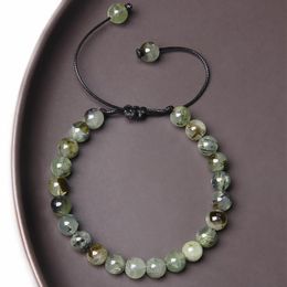 Pulsera trenzada de piedra Natural verde, pulseras de cuentas de turquesas africanas Prehnit para mujeres y hombres, joyería exquisita de moda