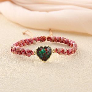 Bracelets tissés en opale cœur rouge vert, pierres naturelles, perles tressées, équilibre, cadeaux pour femmes, bijoux