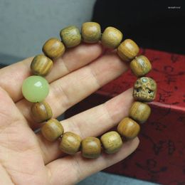 Bracelet Adai en bois de santal vert, perles sculptées, bijoux fluorescents