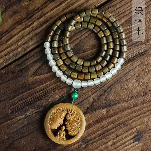 Collier de perles en bois de santal vert, accessoires de bouddha, Bracelet, chapelet de jeu littéraire pour hommes et femmes, bijoux artisanaux