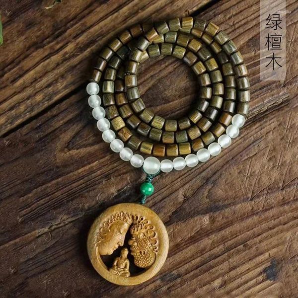 Collar de cuentas de barril de sándalo verde, accesorios de Buda, pulsera, juego literario para hombres y mujeres, Rosario, joyería artesanal