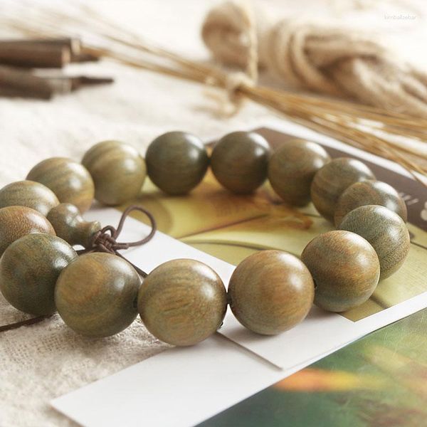 Bracelet de perles de bois de santal vert, matériaux anciens authentiques, encens de Couple en bois d'agar, ornement de chapelet