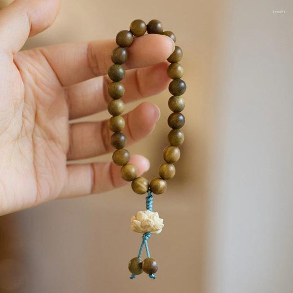 Pulsera de sándalo verde con hilo para mujer, cuentas de Buda de literatura y juego, joyería para estudiantes y hombres