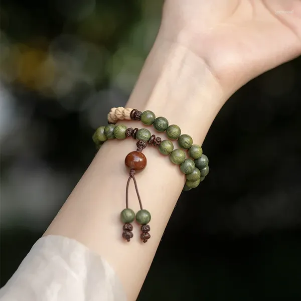 Pulsera de cuentas de Buda de sándalo verde para mujeres estudiantes Mori y parejas de semillas de pasión estilo étnico