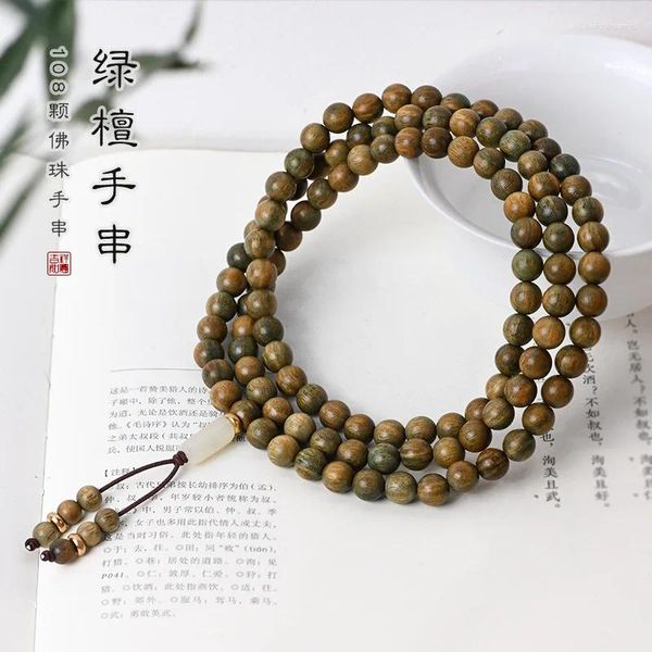 Collier rétro en bois de santal vert, 108 perles de bouddha, avec plusieurs cercles, pour hommes et femmes, en Jade