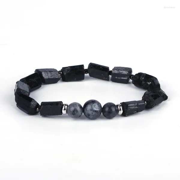 Brin gris Labradorite Semi pierre perle naturelle rugueuse Tourmaline noire charme unisexe énergie de guérison femmes Bracelet cadeau de mariage