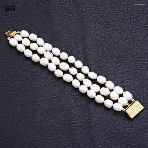 Strand GuaiGuai Bijoux 3 Brins Naturel 12MM Blanc Perle De Riz Bracelet Pour Les Femmes