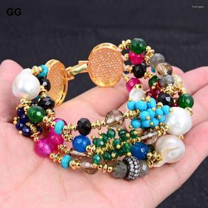 Strand GuaiGuai Bijoux 8 '' 4 brins Cultured White Keshi Pearl Agate Jade Turquoise Cz Bracelet