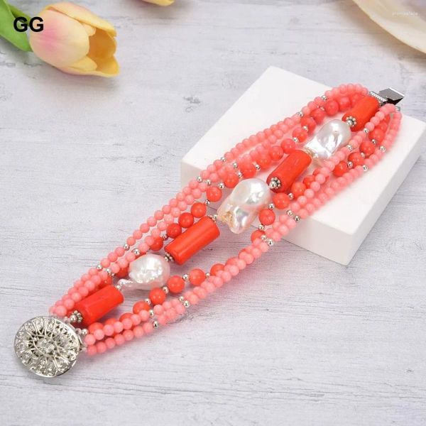 Strand GuaiGuai Jewelry 8'' 7Strands Coral Blanco Natural Keshi Pulsera de Perlas Barrocas