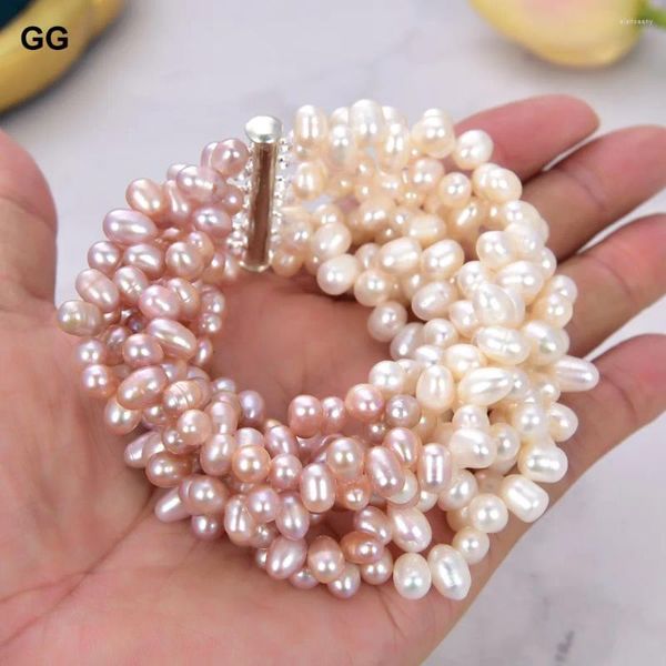 Strand GuaiGuai – bijoux en perles naturelles, 5 brins multicolores, percés sur le dessus, bracelet de riz blanc violet