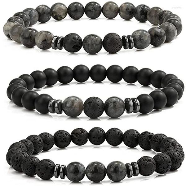 Strand Gun, joyería de moda chapada en negro, pulsera de cuentas de piedras preciosas redondas para hombres con piedra de Lava, aleación de Zinc, 3 unids/set