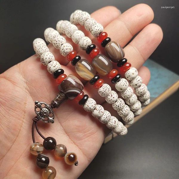 Strand Hainan naturel Xingyue Bodhi graine 108 perles rouge Sardonyx Agate bouddha collier de perles Bracelet