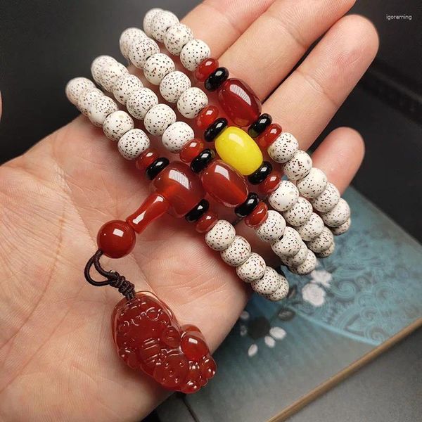 Strand Hainan naturel Xingyue Bodhi graine 108 perles d'agate rouge collier Bracelet