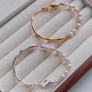 Medio brazalete de hebra con cuentas de perlas naturales de agua dulce, pulsera hecha a mano para mujer, regalos de joyería DIY