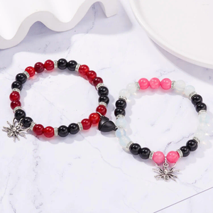 Pulseras de pareja de arañas de Halloween para mujeres y hombres, pulsera magnética a juego con corazón romántico, joyería estética para fiesta