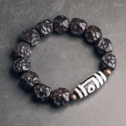 Brin Sculpté À La Main Bracelet En Ébène Martelé Bouddhisme Tibétain Dzi Perle Prière Bonne Relation Amulette Protection Bijoux Pour Hommes Femmes