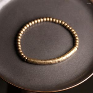 Streng hand gehamerd messing buis kralen armband vintage kunstmatige geoxideerde gouden straat rockmetaal mode sieraden paar armbanden