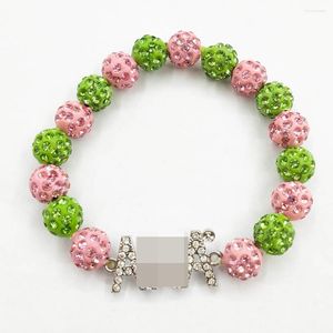 Brin fait à la main grec sororité ligne élastique rose vert boule Disco lettre bracelet à breloques femmes bijoux