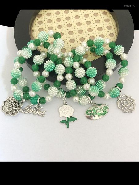 Brin fait à la main grec sororité blanc vert liens Inc Rose lettre Ellipse charme perle Bracelet dame bijoux 2023 accessoires