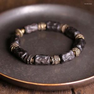 Strand hand verwerkte strip ebbenhout armband doen oude gehamerd koper concave convexe textuur zwart hout sieraden mannen vrouwen individuele Bangle