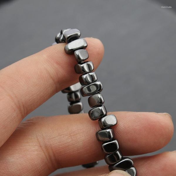 Bracelet en perles de fer irrégulier réglable tissé à la main pour hommes, bijoux