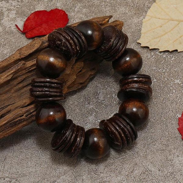 Bracelets de perles brunes faites à la main en bois pour femmes, bijoux en bois, accessoires de mode, cordon élastique