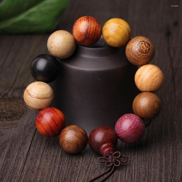 Pulsera de madera budista hecha a mano hecha a mano Handmedhist Budista 15/18/20 mm Beads Sandalwood Men Bracelets Wenge Lucky Jewelry