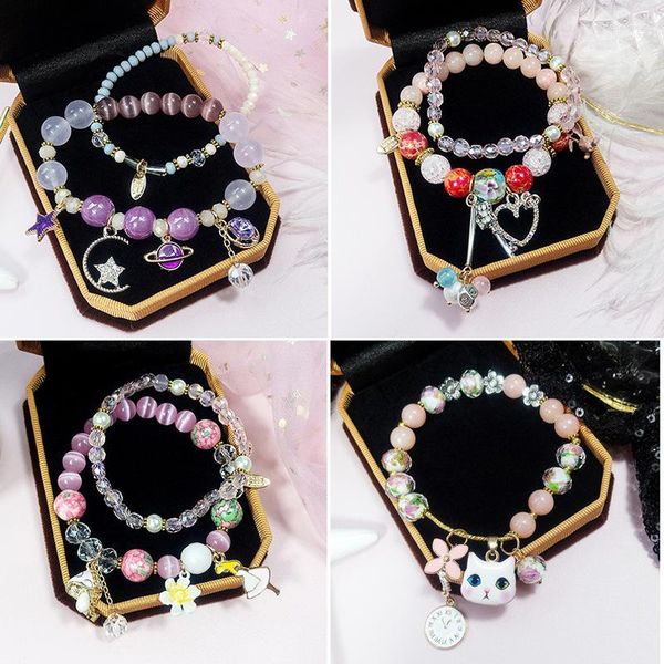 Bracelet pendentif en cristal fait main brin étoiles lune perles de Quartz rose charme femmes bijoux romantiques