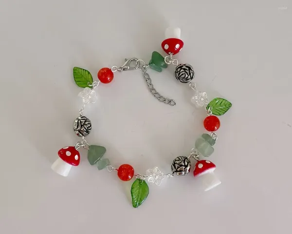 Strand Handmade Fairy Red Mushroom Charm Bracelet | Bijoux Fairycore Cottagecore