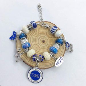 Strand fait à la main grec sororité bleu blanc grand trou perles européennes lettre ZPB carte 1920 rotondité bracelet à breloques bijoux