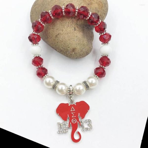 Hebra hecha a mano hermandad griega línea elástica rojo blanco perla cristal Rhinestone elefante colgante pulsera mujer joyería