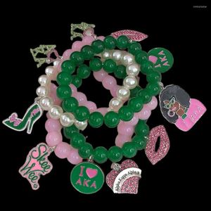 STRAND Handgemaakte Griekse vrouwenclub Elastische roze groene hart Rotubdity schoenen met hoge hakken Charms armband sieraden