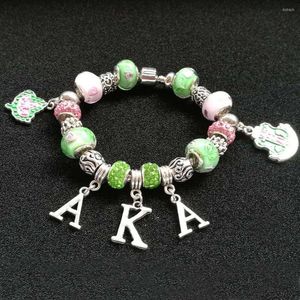 Hebra hecha a mano hermandad griega rosa verde cristal pulsera con letra mapa escudo accesorios colgante encanto brazaletes originales